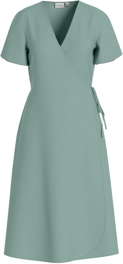 VILA VILOVIE S/S WRAP MIDI DRESS jurk Blue Surf