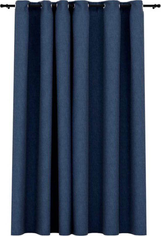 vidaXL Gordijn linnen-look verduisterend met ogen 290x245 cm blauw