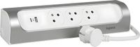 Legrand 90° Monteerbare Contactdoos - Stekkerdoos - Verdeelstekker 3X2P - Penaarde A + C België - USB A & C Hub - Verlengsnoer 1 Meter - Aluminium