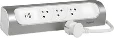 Legrand 90° Monteerbare Contactdoos - Stekkerdoos - Verdeelstekker 3X2P - Penaarde A + C België - USB A & C Hub - Verlengsnoer 1 Meter - Aluminium