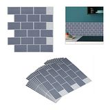 Relaxdays tegelstickers, set van 10 stuks, zelfklevend, metro, keuken & badkamer, 30,5 x 30,5 cm, 3D plaktegels, grijs