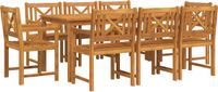 vidaXL - Eettafel Set - 9-delig - Bruin - Massief Acacia Hout