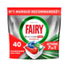 Fairy Platinum Plus Tablettes Lave-Vaisselle Tout en 1, 40 Tablettes, Sans Parfum, Technologie Anti-Terne, Redonne l'Éclat, Prévient le Calcaire, Système Pré-Lavage Intégré, Efficace en Cycle Court
