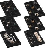 Frebeauty Sieraden Organizer Tray, Stapelbare Fluwelen Sieraden Trays, Lade-inzetstukken, Oorbellen Organizer voor Vrouwen Meisjes, Sieraden Opbergdoos voor Ringen, Oorbellen, Set van 6 (Zwart)