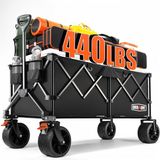 Overmont 300L Extra Grote Opvouwbare Festival Trolley Kar - All-Terrain Brede Wielen en Rem - Heavy Duty Kar Belastbaar 200KG - Met Verstelbare Handvat & Cover Tas - Wagon voor Strand Camping Tuin