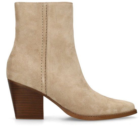 Manfield Dames Beige Suède Enkellaarsjes met Hak - Maat 42