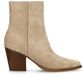 Manfield Dames Beige Suède Enkellaarsjes met Hak - Maat 42