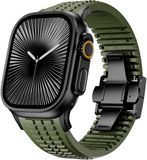 Strap-it Premium silicone band - luxe siliconen bandje geschikt voor Series Apple Watch 1/2/3/4/5/6/8/9/10/11/SE(2-3)/Ultra(2-3) - Hoogwaardig iWatch bandje voor grote maten 44mm / 45mm / 46mm / 49mm (groen)