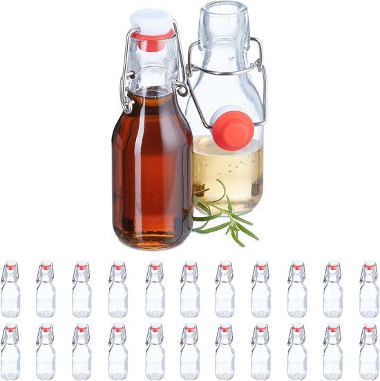 Merkloos Relaxdays beugelflessen - set van 24 - 100 ml - glazen olie flesjes