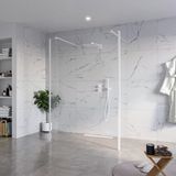 FortiFura Galeria Vrijstaande Inloopdouche - 140x200cm - Helder Glas - Antikalk - 8mm Veiligheidsglas - Mat Wit