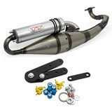 LeoVince HAND MADE TT uitlaatsysteem met ABE 2T voor Keeway RY6 50 | Einddemper aluminium zilver, E-keurmerk, vrijgesteld van registratie, OEM 7404 compatibel met Explorer Race GT 50 vanaf 2010