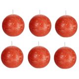 Spaas rustieke bolkaars - oranje - 6x - D8 cm - 24 branduren - ronde kaarsen