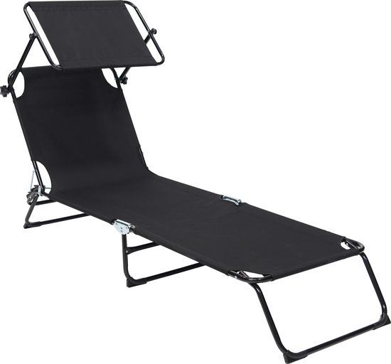 Infinity Goods Ligbed Met Zonnescherm - Opvouwbaar - Zwart