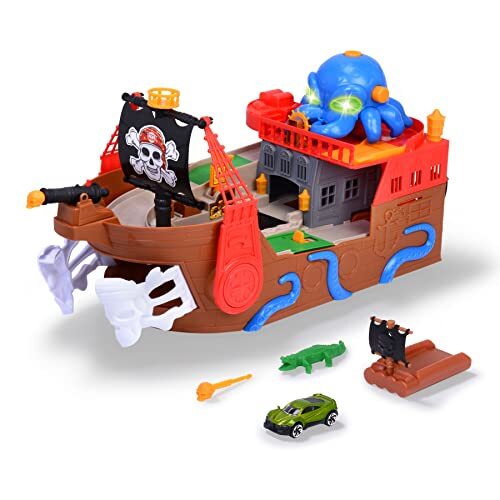 Dickie Toys - Piratenschip - omvangrijke speelgoedboot (41,5 cm) voor kinderen vanaf 3 jaar met autoracebaan, speciale effecten, licht en geluid, geschikt als badspeelgoed en badspeelgoed