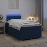 vidaXL Boxspringbed met matras en hoofdbord, blauw, 120 x 200 cm, stof