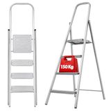 KADAX Eenzijdige ladder van staal met antislipvoeten, rek en brede treden, opvouwbare ladder voor thuis (4 treden)