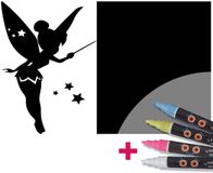 Ambiance Sticker Schoolbordsticker - uitwisbare zelfklevende muurstickers - FEE + 4 vloeibare krijtjes - 95x150cm