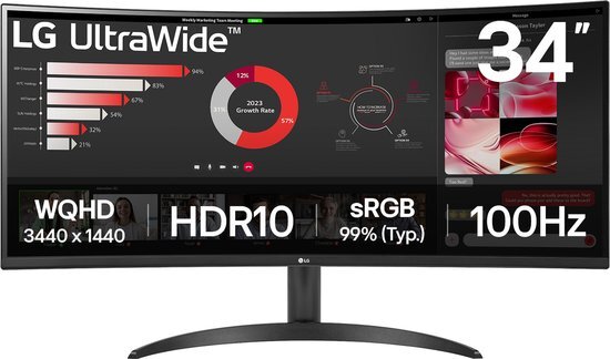 LG 34WR50QK-B - QHD Curved Ultrawide Monitor - 100hz - 34 inch