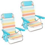 AKTIVE Set van 2 klapstoelen, aluminium, 5 posities, met kussens en tassen, 48 x 47 x 74 cm, meerkleurig textiel, rugzakgrepen, model Santorini (85508)