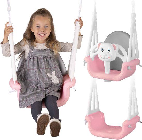 Schommel baby - buiten - meegroei schommel - roze & wit