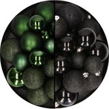 Decoris Kerstballen 60 stuks - Donkergroen/Zwart - 4-5-6 cm - Kunststof
