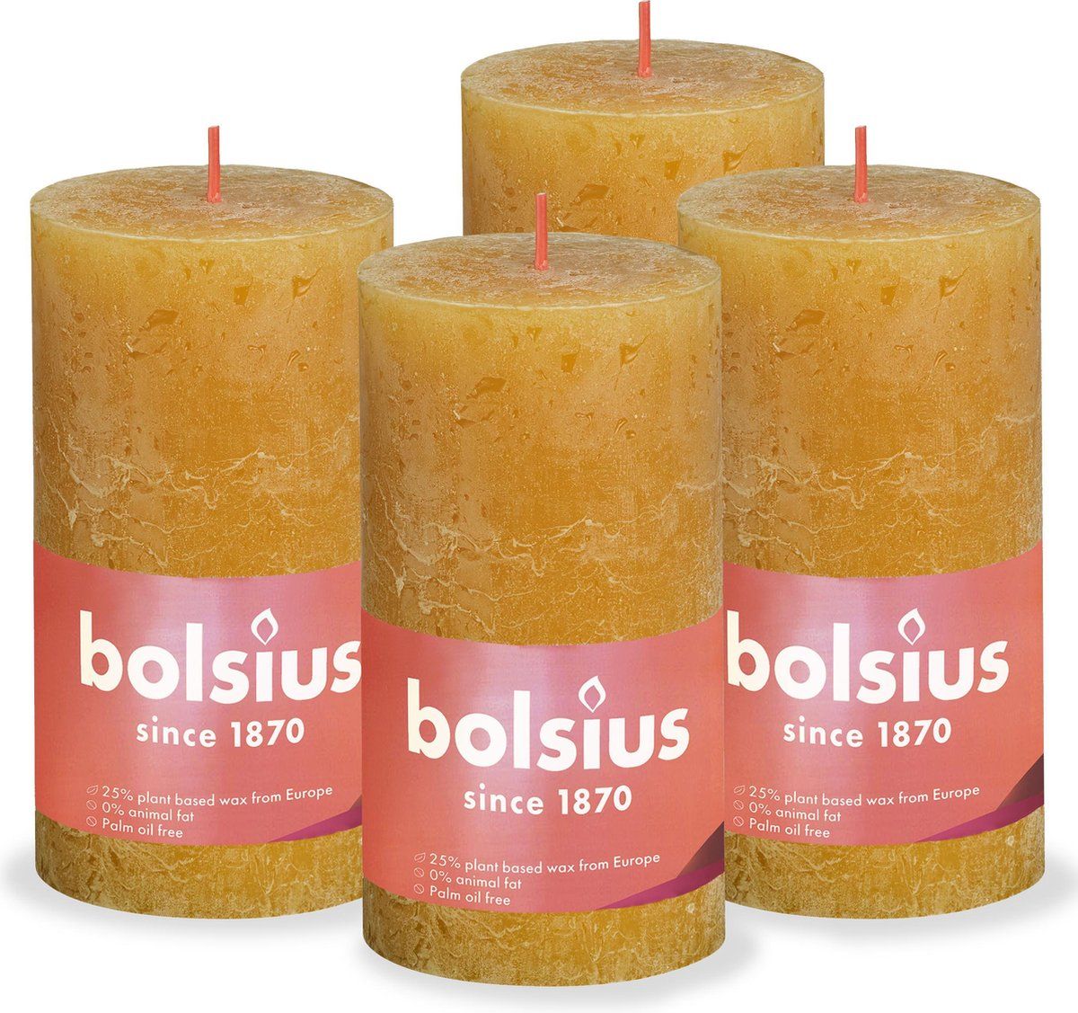 Bolsius Rustieke Kaars - Geel - 13cm - 4 stuks