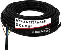 siwitec NYY-J 5x6 mm² ondergrondse kabel, hoogspannings PVC ondergrondse kabel in zwart, nauwkeurig op maat gesneden per meter in professionele kwaliteit, lengte (huidige selectie) = 20 meter