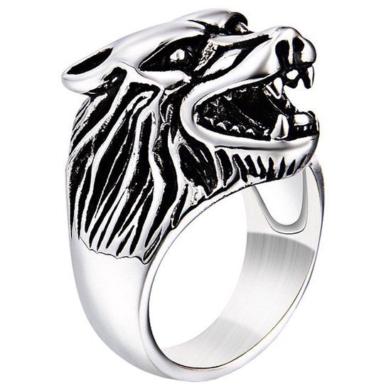 Mendes Jewelry Heren ring edelstaal Wolf Zilverkleurig-18mm