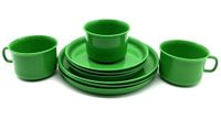 Serviesset voor 3 personen, kleur groen, servies koffieservies plastic servies, elk 3 x kopjes, borden 14 cm en borden 18 cm kunststof plastic herbruikbaar