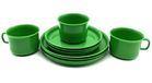 Serviesset voor 3 personen, kleur groen, servies koffieservies plastic servies, elk 3 x kopjes, borden 14 cm en borden 18 cm kunststof plastic herbruikbaar