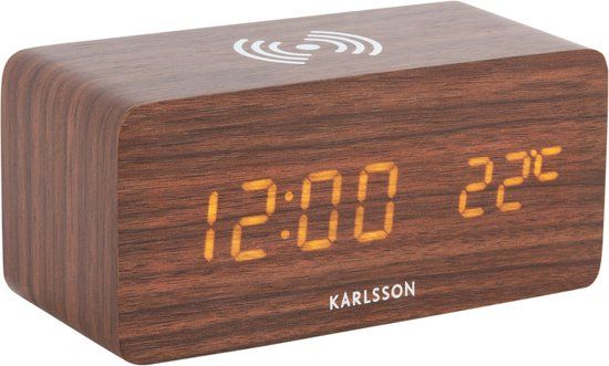 Karlsson Block LED Wekker - Bruin - Modern - 7,4x15x7,1cm