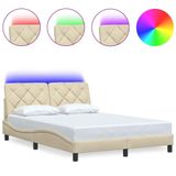 vidaXL Bedframe met LED, zonder matras, stof, crème, 140x200 cm