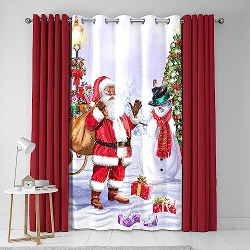 Fusion Fusion - Kerstman & Snowy - Oogje Single Panel Deurgordijn - 54" Breedte x 84" Drop (138 x 214cm) in Multi