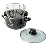 Crealys 545413 Traditionele friteuse Ø 26 cm van geëmailleerd staal met mand en glazen deksel