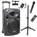 DYNASONIC DYNAPRO 12 Plus (3e generatie statiefpakket) professionele draagbare bluetooth-luidspreker, krachtige 700 W bluetooth-luidspreker, 2 karaoke-microfoons, tablethouder en UHF-statief