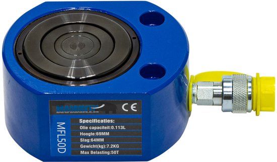 Mammuth Bol Platte cilinder dubbel 50 ton slag 64mm Kunststof Blauw