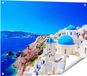 Gards Poster de jardin Maisons bleues avec dômes en Grèce - 80x60 cm - Toile de jardin