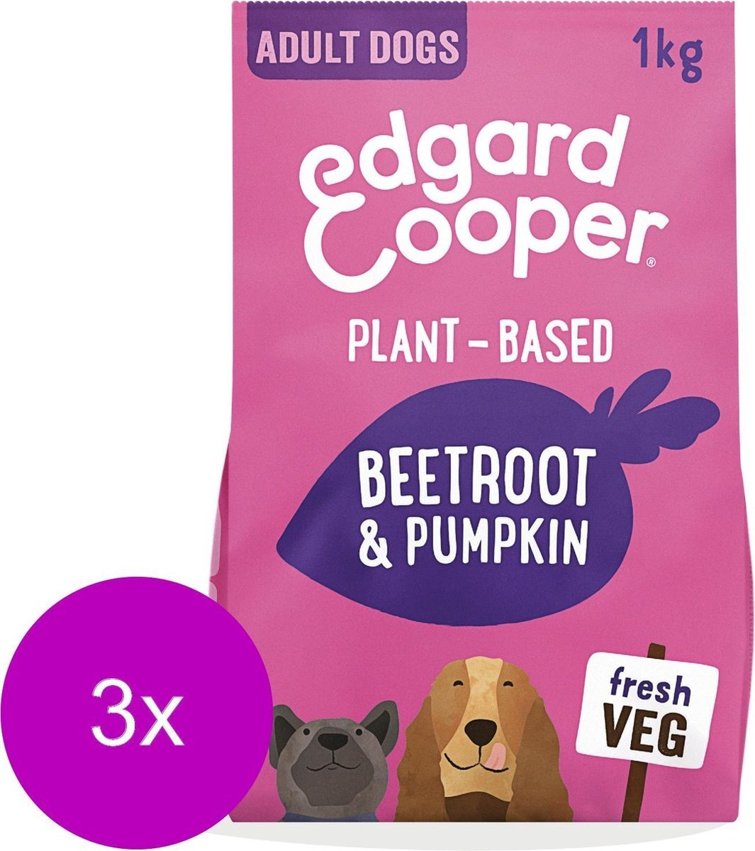 Edgard & Cooper Edgard&Cooper Plantbased Adult Rode Biet&Pompoen - Hondenvoer - 3 x 1 kg