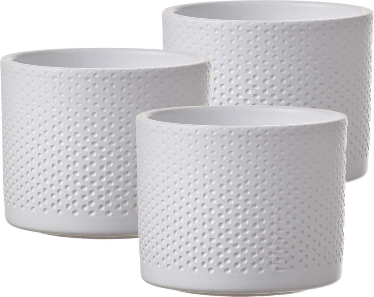 Mica Decorations Bloempot - Set van 3 - Wit - Keramiek - H10 x D12 cm