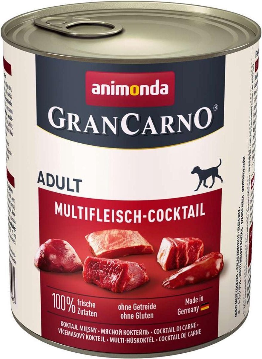 Animonda GranCarno animonda GranCarno hondenvoer, nat voer voor volwassenen honden, verschillende soorten, 6 x 400 g, Cockail met meerdere vlees, 6 x 800 g, Multi-Fleischcocktail