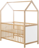 Roba Huisbed 70 x 140 cm, FSC-gecertificeerd, combi-kinderbed in huislook, natuur, 3-voudig verstelbaar, schuifstaven, ombouwbaar tot juniorbed