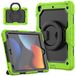 HUEZOE Beschermhoes voor iPad 10,2 inch, model 2021/2020/2019, schokbestendig, voor het hele lichaam met 360 graden draaibare houder, schouderriem voor iPad 9/8/7, groen