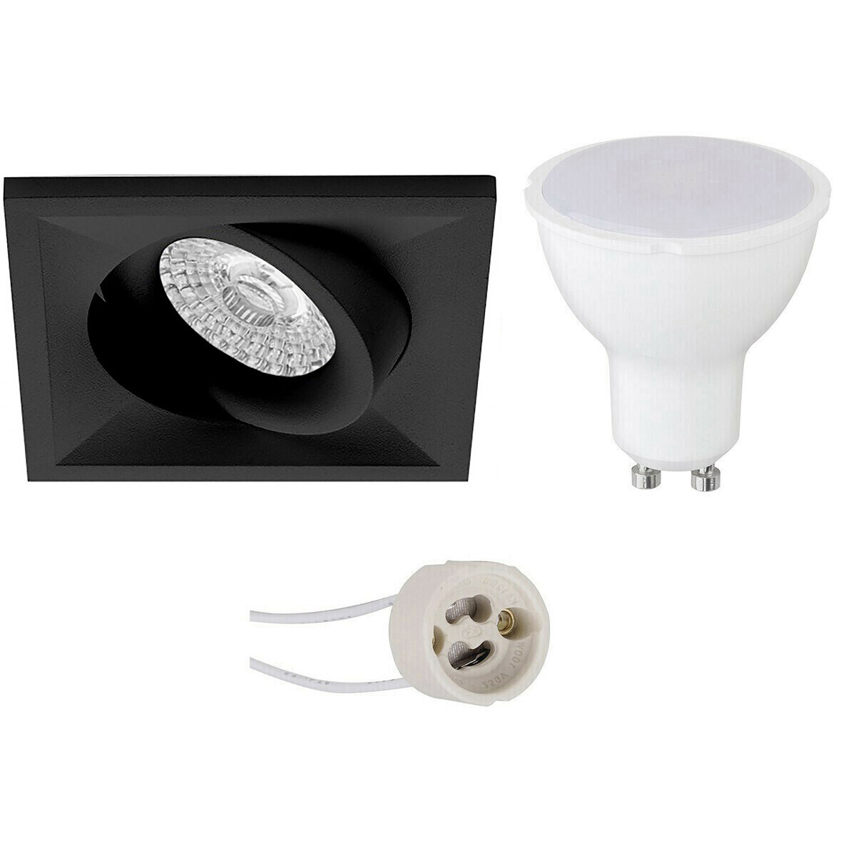 BES LED Voordeelset LED Spot Set - Pragmi Qiundo Pro - GU10 Fitting - Dimbaar - Inbouw Vierkant - Mat Zwart - 6W - Natuurlijk Wit 4200K - Kantelbaar - 80mm