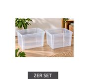 keepeer Ensemble de 2 boîtes de rangement Bea sans couvercles, empilables, 39 × 33,5 × 32 cm, 30 L Blanc/Transparent