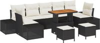 vidaXL Tuinbank Set 10-delig Zwart Polyrattan