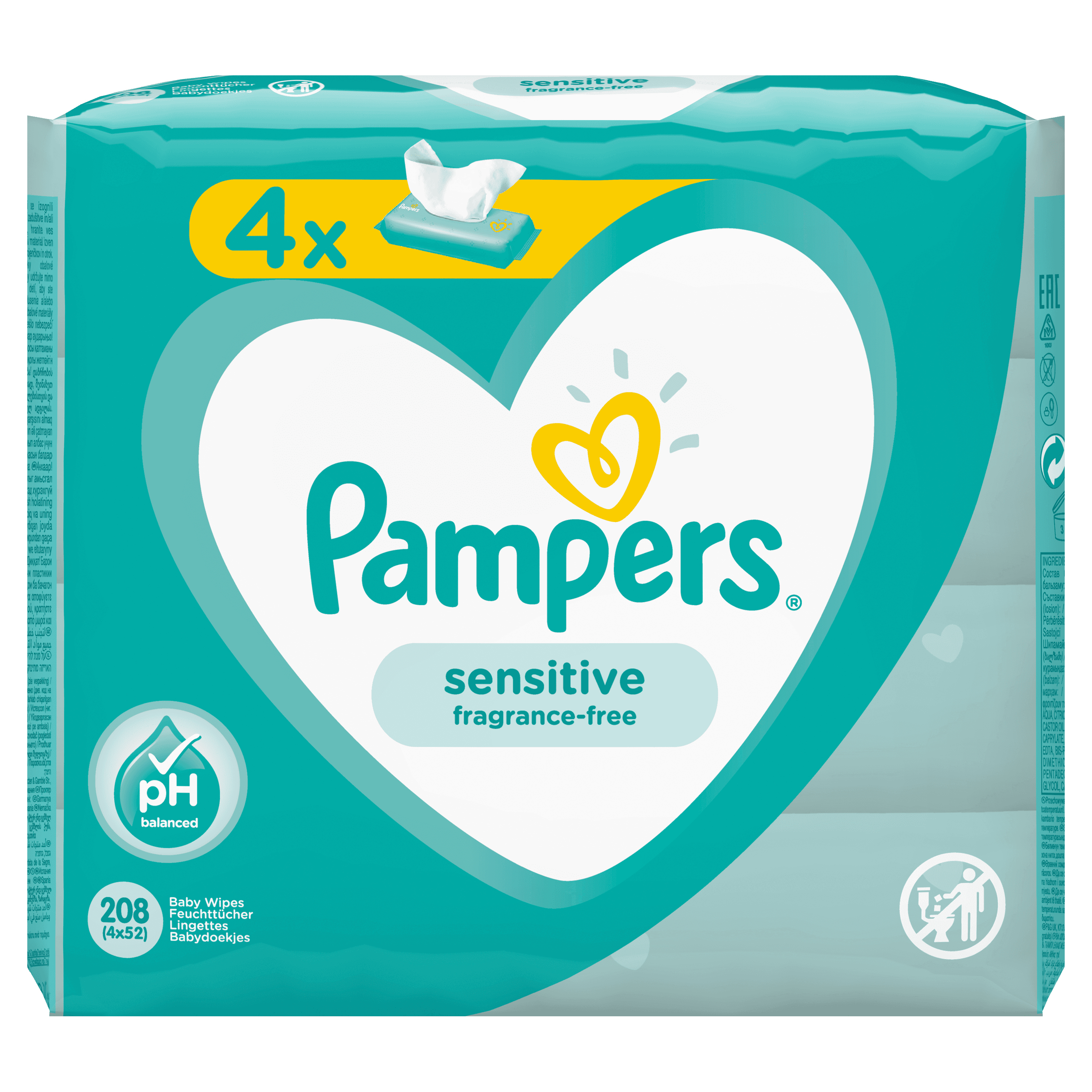 Pampers Sensitive Babydoekjes 4 Verpakkingen = 208 Doekjes