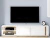 Vente-unique Meuble TV MURARI - 2 portes et 2 niches - avec éclairage LED - Blanc laqué et chêne