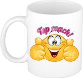 Bellatio Decorations Mok - Duim Smiley - Roze - 300 ml - Keramiek
