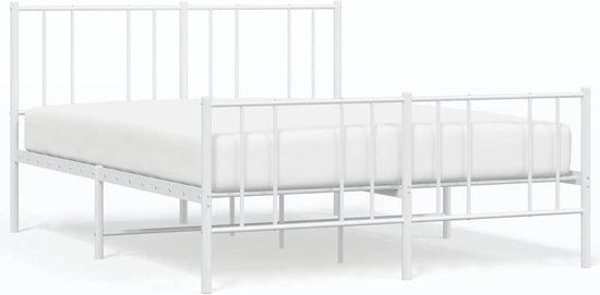 vidaXL Bedframe met hoofd- en voeteneinde metaal wit 135x190 cm