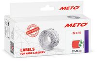 METO Etiketten voor etiketteerapparaten (22x16 mm, 2-regelig, 6000 stuks, afneembaar, 6 rollen, fluor-rood)
